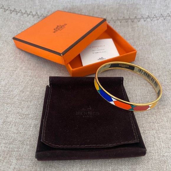 NWT Auc Hermès Enamel 24K Plated Narrow Bangle Bracelet - Picture 10 of 10